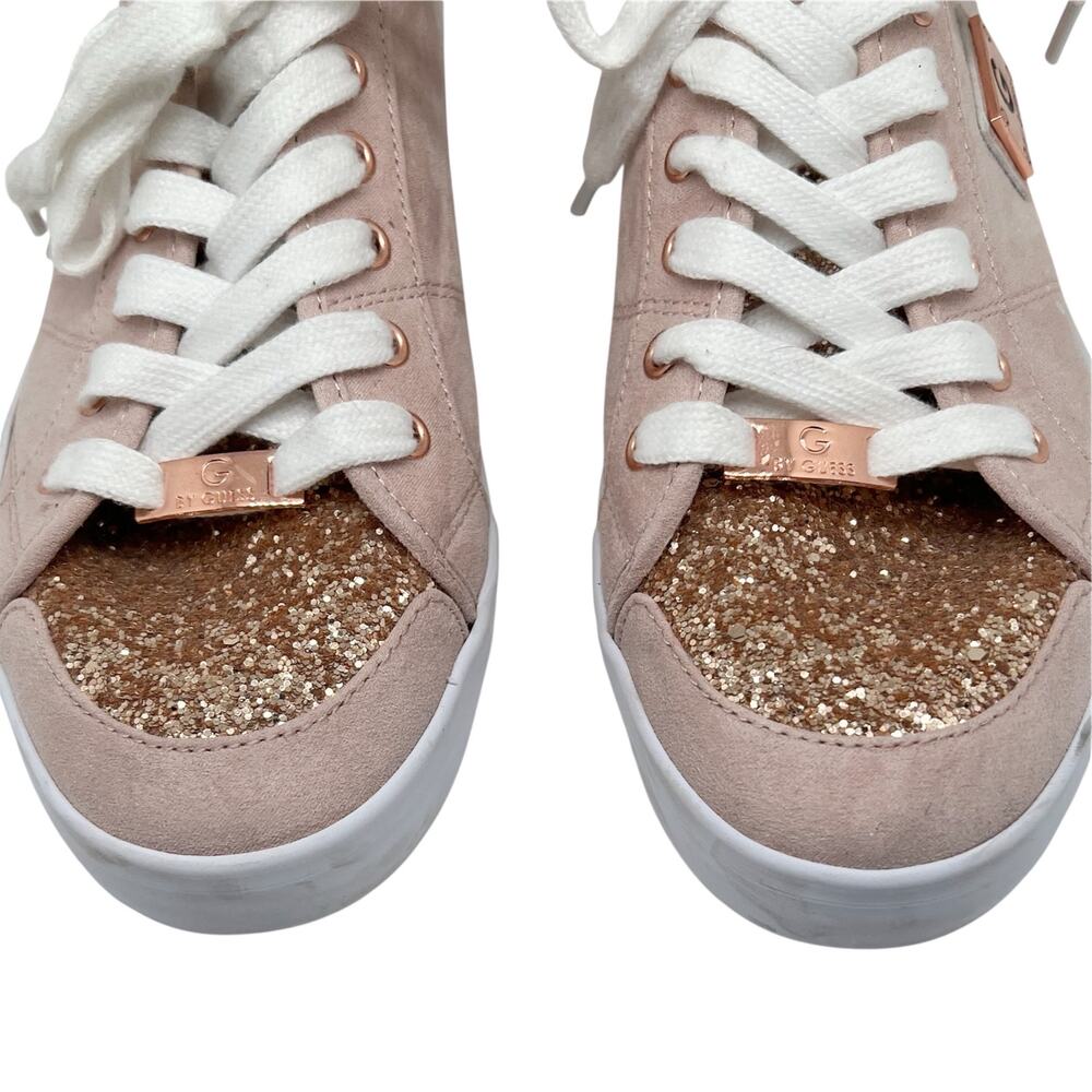 G by Guess Rose Gold Pink Mallory Glittered Sneakers Shoes Size 9.5 - Picture 3 of 8